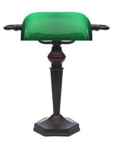   LANDLITE TL609 E27 Max 60W, Schreibtischlampe, Tischlampe, Banker-Lampe -   mit grün Glassschirm