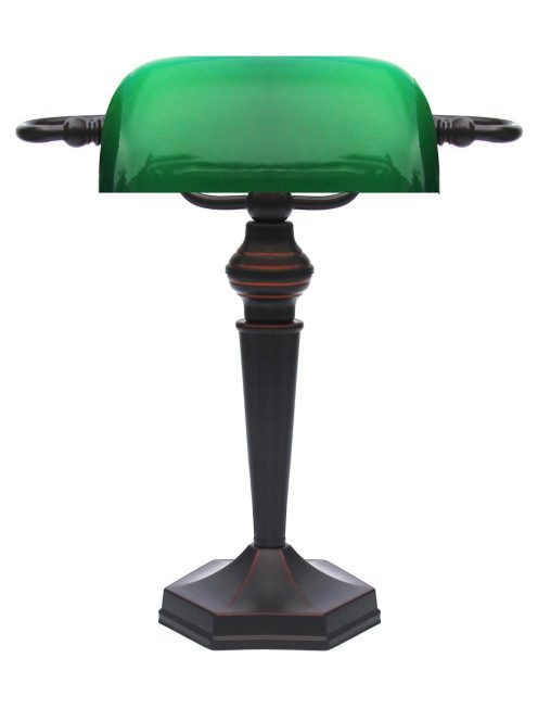 LANDLITE TL609 E27 Max 60W, Schreibtischlampe, Tischlampe, Banker-Lampe -   mit grün Glassschirm