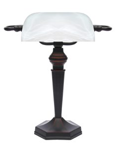   LANDLITE TL609 E27 Max 60W, Schreibtischlampe, Tischlampe, Banker-Lampe -   mit matt weiß Glassschirm