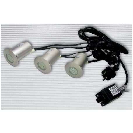LANDLITE LED-GR91-3, 3x0,4W, 3db-os szett, trafóval, fém szín: szürke, IP68, földbe süllyesztett LED lámpa, LED szín: hidegfehér