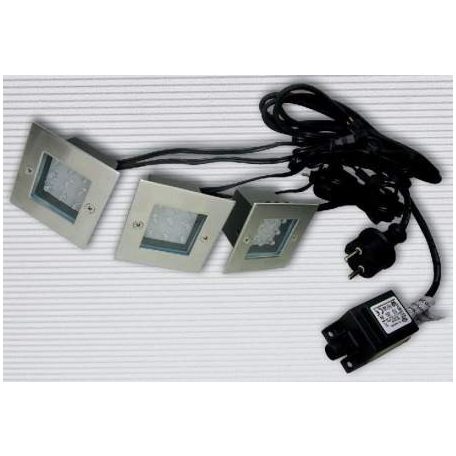 LANDLITE LED-GR92-3, 3x1,0W, 3db-os szett, trafóval, fém szín: matt króm, IP68, földbe süllyesztett LED lámpa, LED szín:hidegfehér