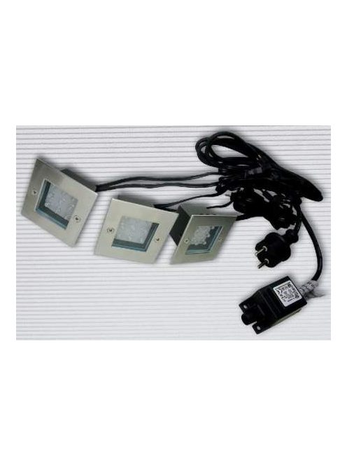 LANDLITE LED-GR92-3, 3x1,0W, 3db-os szett, trafóval, fém szín: matt króm, IP68, földbe süllyesztett LED lámpa, LED szín: kék