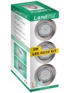 LANDLITE KIT-57A-3, 3 stk 3W GU10 230V warmweiss  LED-Lampe, fix Design, 3 Stück LED Einbauset, matt chrom