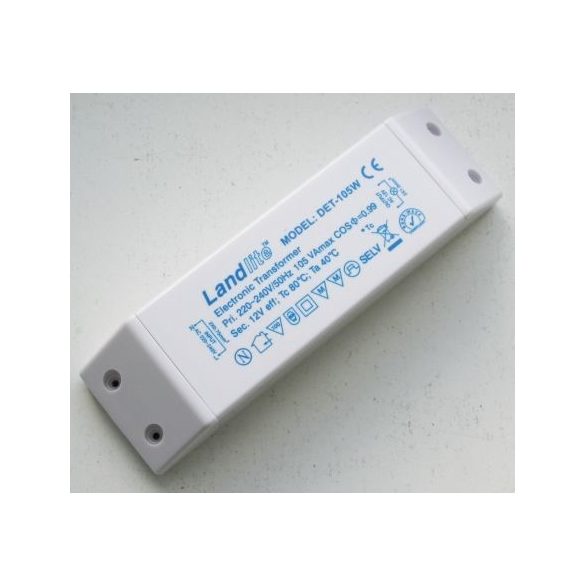 LANDLITE Fényerőszabályozható elektronikus transzformátor, DET-105VA, Max 105VA, terhelés 35-100W, 220-240V~AC/11.6V~AC