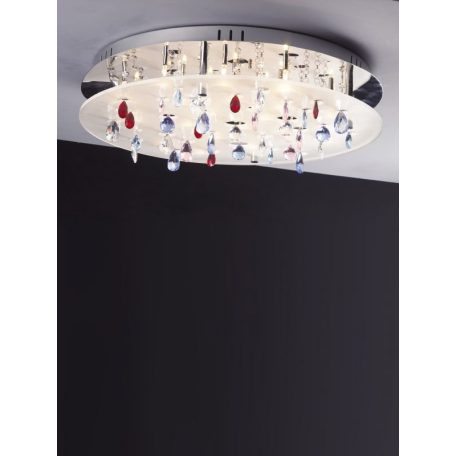 LANDLITE CASINO,MX2226/R-20, 20X10W G4 12V halogén, króm/fehér akril/színes kristály, kristály lámpa