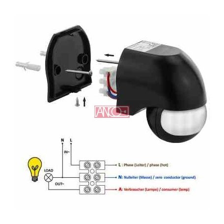ANCO IR motion detector 180°, black