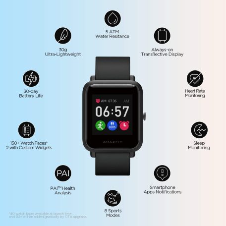 Amazfit Bip S Lite Charcoal Black (szénfekete)  A1823, Okosóra, Smartwatch, Zepp, Huami, Okos Óra, Smart Watch, Fitness, Fitnesz, Egészség, Sport