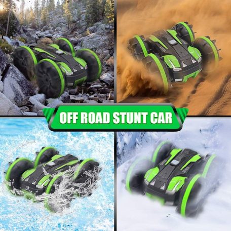Kétéltű távirányítós autó gyerekeknek ZÖLD 2,4 GHz-es 4WD terepjáró kaszkadőr autó vízálló RC autó születésnapi ajándék