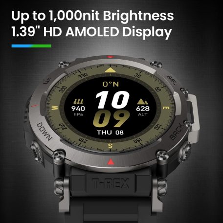 Amazfit T-Rex Ultra Fekete A2142, Okosóra, Smartwatch, Zepp, Huami, Okos Óra, Smart Watch, Fitness, Fitnesz, Egészség, Sport