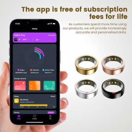 POBOVi Gen-1, Ezüst szín, Méret 7, Okosgyűrű, Okos Gyűrű, Smart Ring, Fitness, Fitnesz, Sport