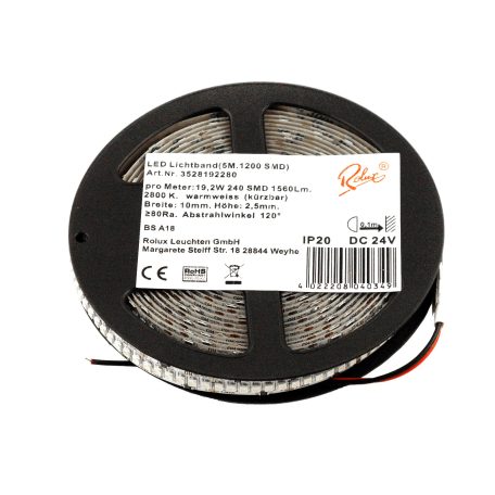  LANDLITE Rolux LED szalag, 19.2W/m, 1560lm/m, 2800K, 240LED/m, 24V, IP20 (5m / tekercs)
