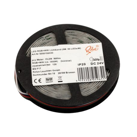  LANDLITE Rolux LED szalag, 19.2W/m, 900lm/m, RGB + 3000K, 60LED/m, 24V, IP20 (5m / tekercs)